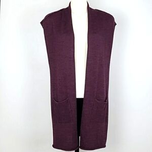Ellen Tracy Women's Plum Purple Merino Wool Blend Long Open Front Vest M